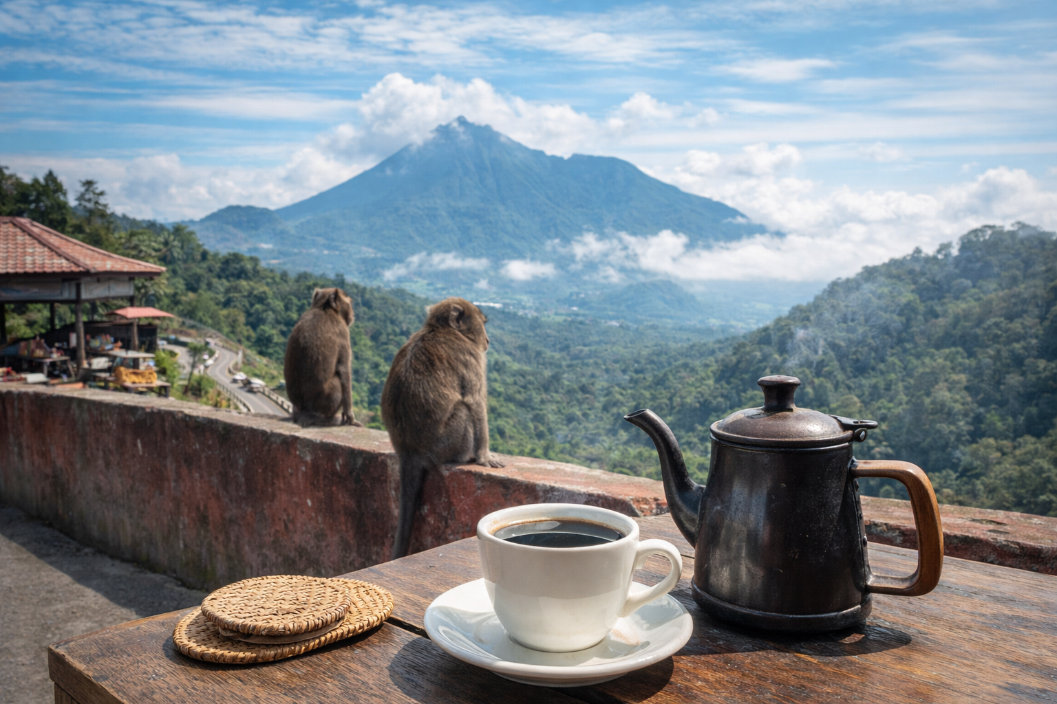Ngopi di Penatapan Berastagi Sambil Menikmati Pemandangan Gunung